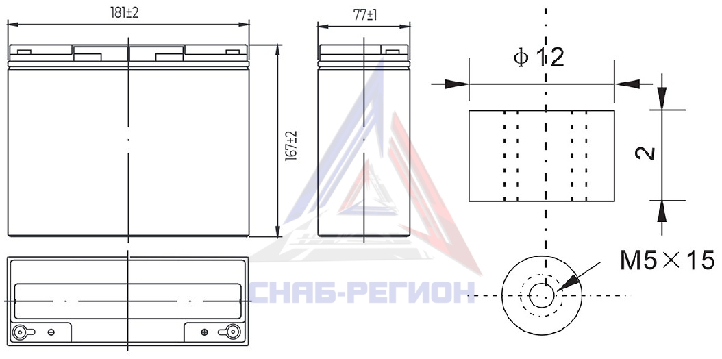 Размеры свинцово-кислотной аккумуляторной батареи HRL1276W MNB Battery