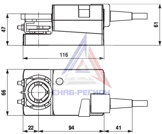 Габаритные размеры привода Belimo LM230A