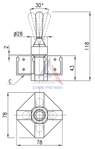 Габаритные размеры пневмораспределителя Camozzi 235-9054 Габаритные размеры пневмораспределителя Camozzi 235-9054