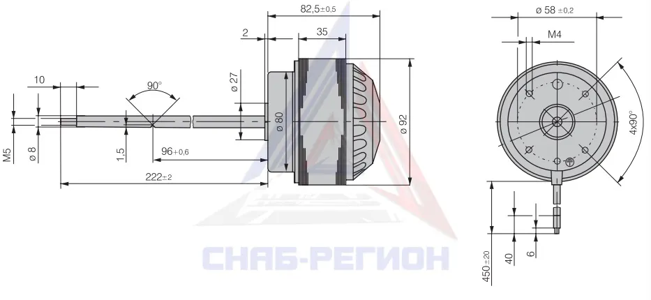 Габаритный чертёж AC электродвигателя M2E068-DF65-03 Эбм