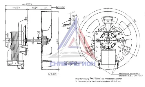 Габаритный чертёж центробежного компактного вентилятора R2A150-A4-4218I Эбм