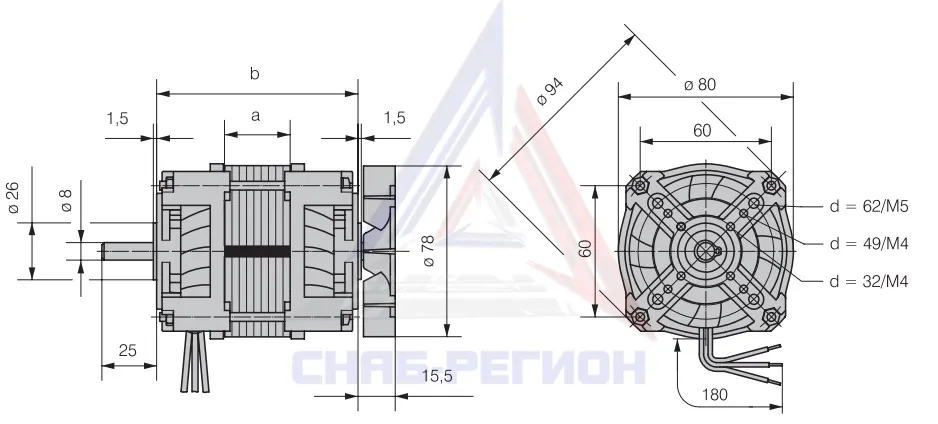 Габаритный чертёж AC электродвигателя KM4360/4-300 zbr Эбм