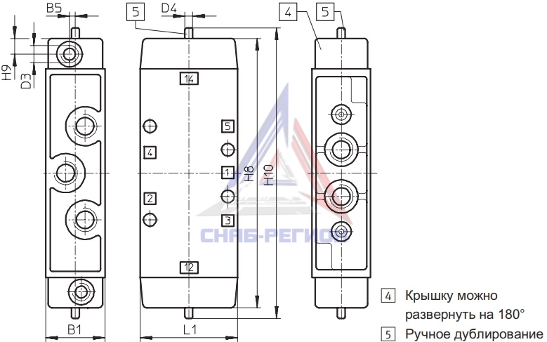 Габаритные размеры пневмораспределителя Festo JH-5-1/8-EX