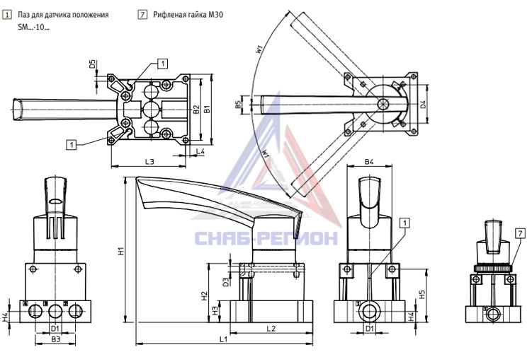 Габаритные размеры пневмораспределителя Festo VHER-H-B43U-G18 Габаритные размеры пневмораспределителя Festo VHER-H-B43U-G18