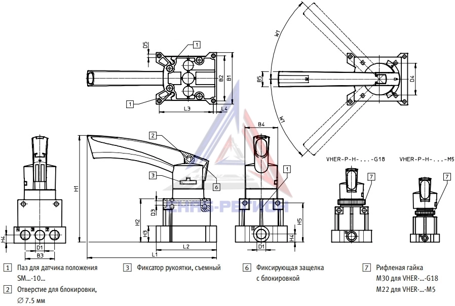 Габаритные размеры пневмораспределителя Festo VHER-P-H-B43E-G18