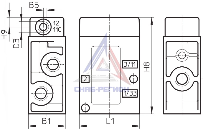 Габаритные размеры пневмораспределителя Festo VL/O-3-1/2