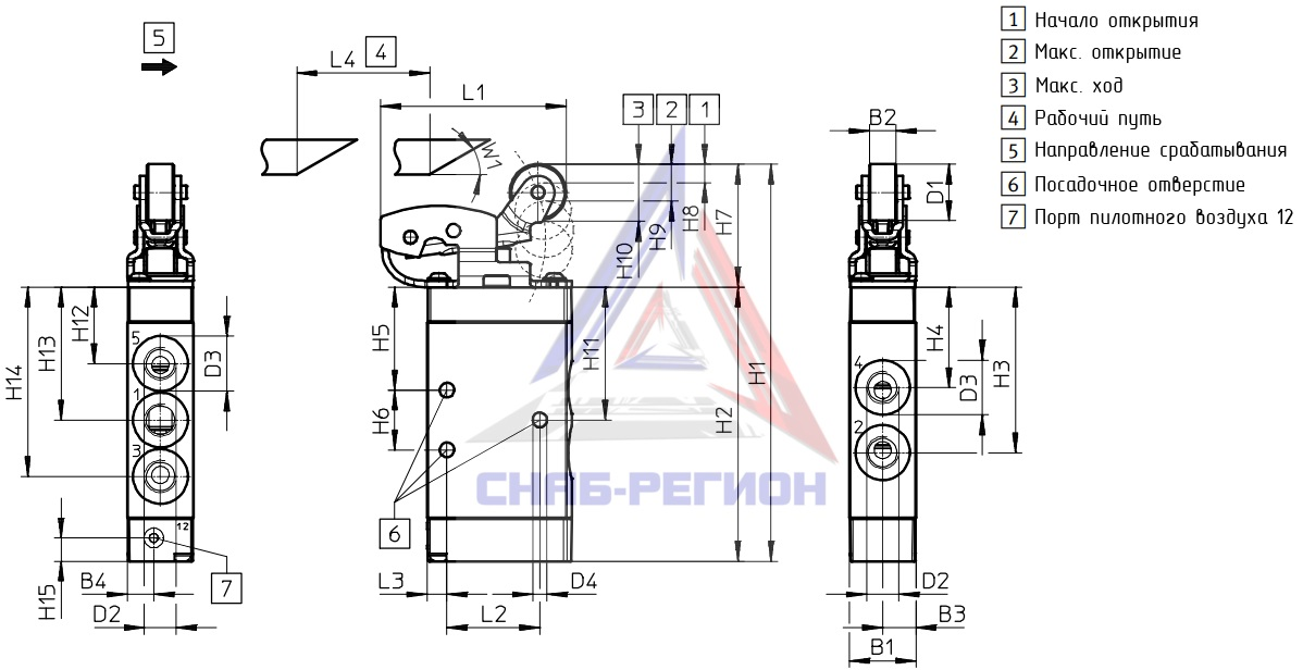 Габаритные размеры пневмораспределителя Festo VMEF-R-M52-E-G14 Габаритные размеры пневмораспределителя Festo VMEF-R-M52-E-G14