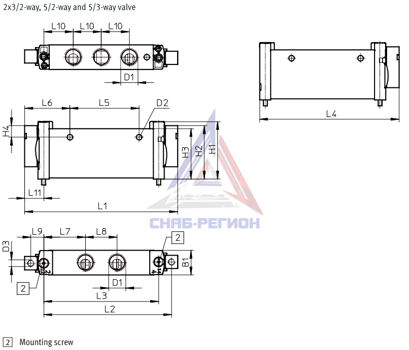 Габаритные размеры пневмораспределителя Festo VUWG-L18-P53C-G14 Габаритные размеры пневмораспределителя Festo VUWG-L18-P53C-G14