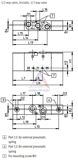 Габаритные размеры пневмораспределителя Festo VUWS-L20-P53U-M-G18 Габаритные размеры пневмораспределителя Festo