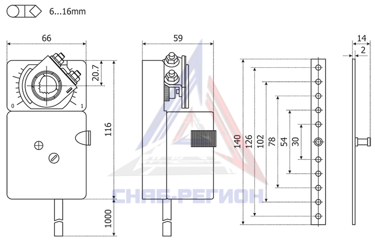 Габаритные размеры электропривода MAKO LM230A-SM (5Hm)