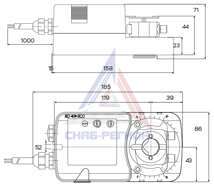 Габаритные размеры электропривода UCP REC-24-20
