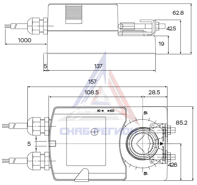 Габаритные размеры электропривода UCP SEC-24-10