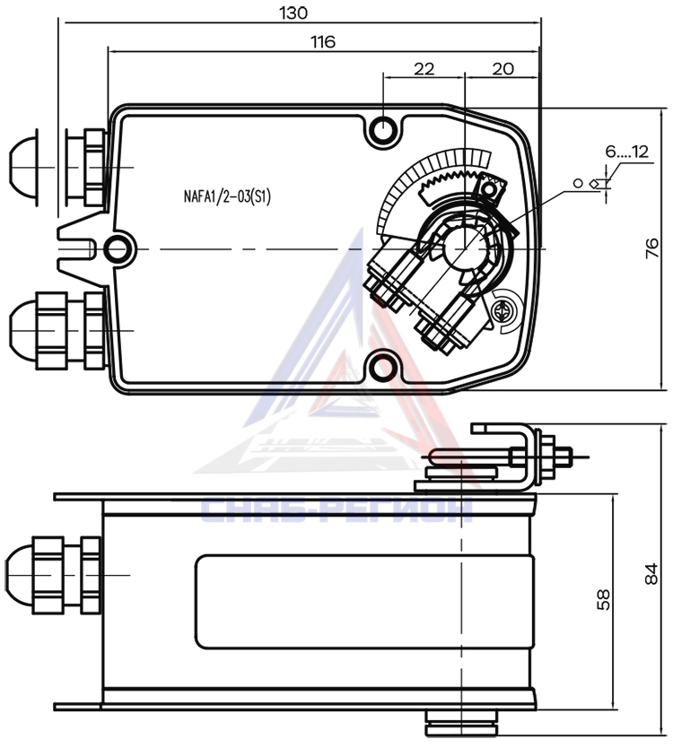 Габаритные размеры электропривода UCP TFU-24-03