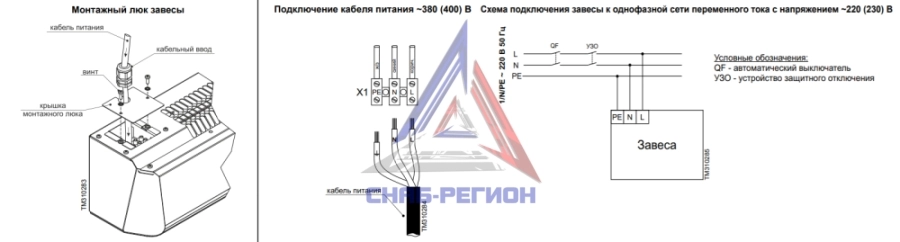 Схема подключения тепловой завесы КЭВ-4П1153Е