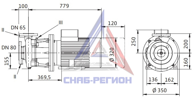 Габаритные размеры центробежного насоса Wilo BL 65/170-15/2-IE3