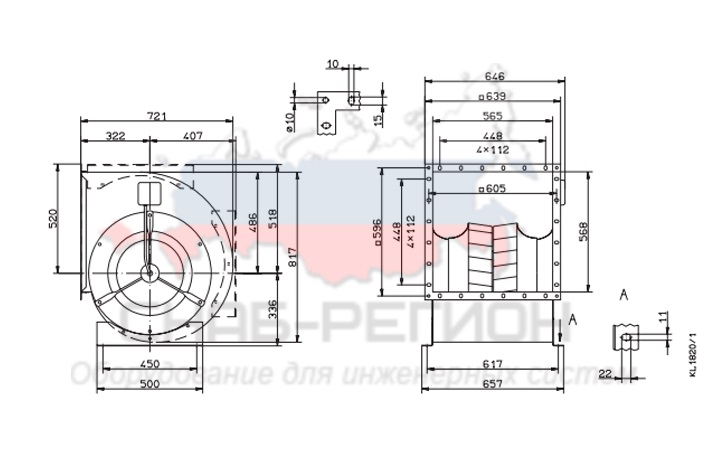 Купить КупитьВентилятор Ziehl-Abegg RD45A-4EW.6Q.1L центробежный