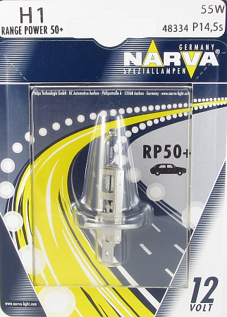 Автолампа H1/P14,5s 12V 55W NARVA RANGE POWER 50+ галоген 48334 Автолампа H1/P14,5s 12V 55W NARVA RANGE POWER 50+ галоген 48334
