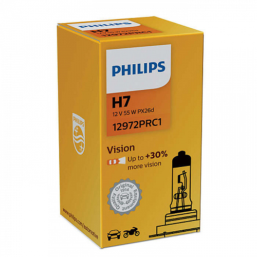 Автолампа H7 12V 55W PHILIPS Vision галоген 3200K 12972PRC1 Автолампа H7 12V 55W PHILIPS Vision галоген 3200K 12972PRC1