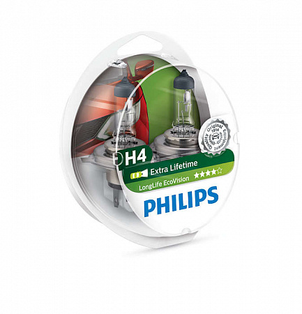 Набор (2 шт.) автоламп H4/P43t 12V 60/55W PHILIPS LongLife EcoVision галоген 3100K 12342LLECOS2 Набор (2 шт.) автоламп H4/P43t 12V 60/55W PHILIPS LongLife EcoVision галоген 3100K 12342LLECOS2