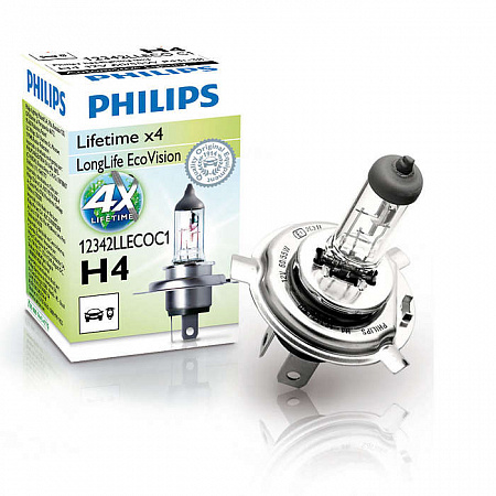 Автолампа H4 12V 60/55W PHILIPS LongLife EcoVision галоген 3200K 12342LLECOC1 Автолампа H4 12V 60/55W PHILIPS LongLife EcoVision галоген 3200K 12342LLECOC1