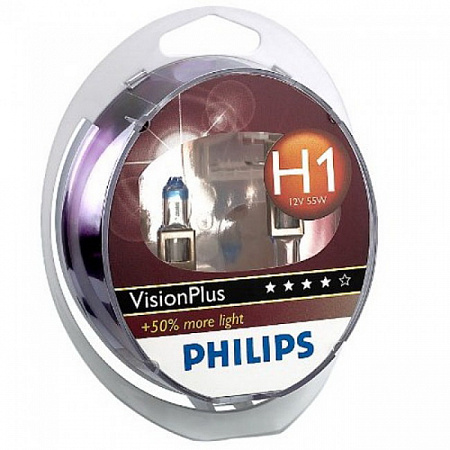 Набор (2 шт.) автоламп H1/P14.5s 12V 55W PHILIPS VisionPlus галоген 3000-4000K 12258VP+S2 Набор (2 шт.) автоламп H1/P14.5s 12V 55W PHILIPS VisionPlus галоген 3000-4000K 12258VP+S2